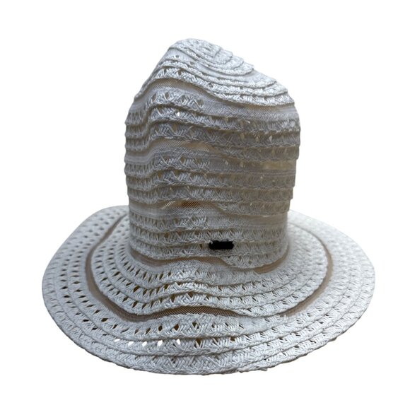 Nine West White Woven bucketHat With Openwork Design & Inner Ribbon Band - Picture 3 of 8